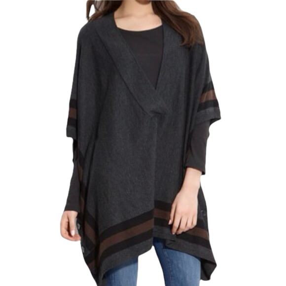 Hinge | Nordstrom Poncho Sweater Oversized V-Neck Boho Top Charcoal Brown XS / S - Picture 1 of 16
